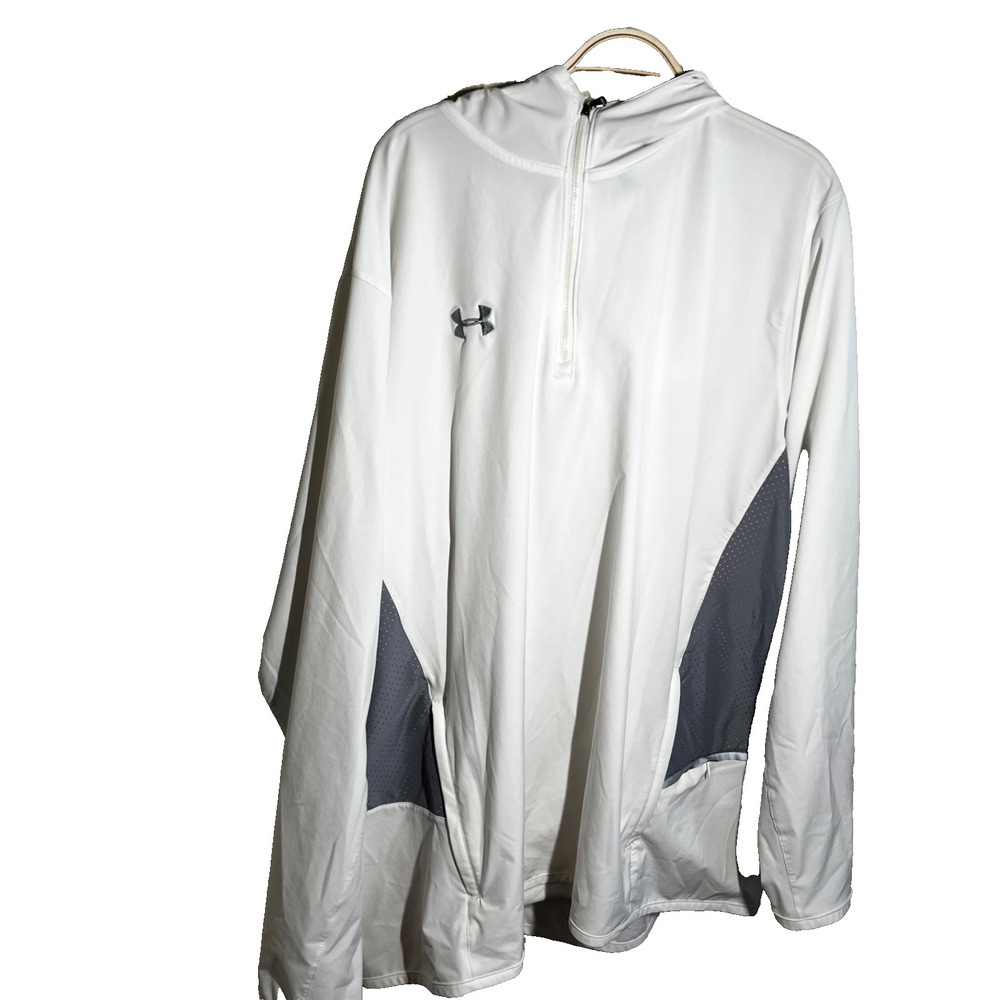 Under Armour Lightweight Jacket Mens 2XL XXL White Gray Quarter Zip Pockets